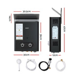 Devanti Portable Gas Water Heater 6L/Min LPG System Black - Front View