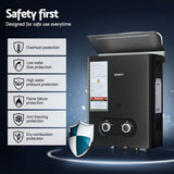 Devanti Portable Gas Water Heater 6L/Min LPG System Black - Rear View