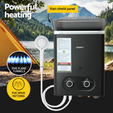 Devanti Portable Gas Water Heater LPG-powered System Black With Pump - Top-Down View