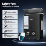 Devanti Portable Gas Water Heater LPG-powered System Black With Pump - Rear View