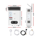 Devanti Portable Gas Water Heater Outdoor Camping Shower White - Front View