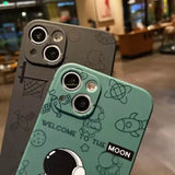 Cute Cartoon Astronaut TPU Shockproof Phone Case for iPhone 16 Plus, 15, 14 Pro, 13, 12, 11, XS Max - Stylish Protection Back Cover - Front View