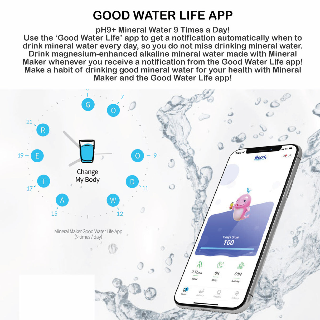 Mineral Water Bottle + a Mineral Stone Pouch - AQUA BLUE