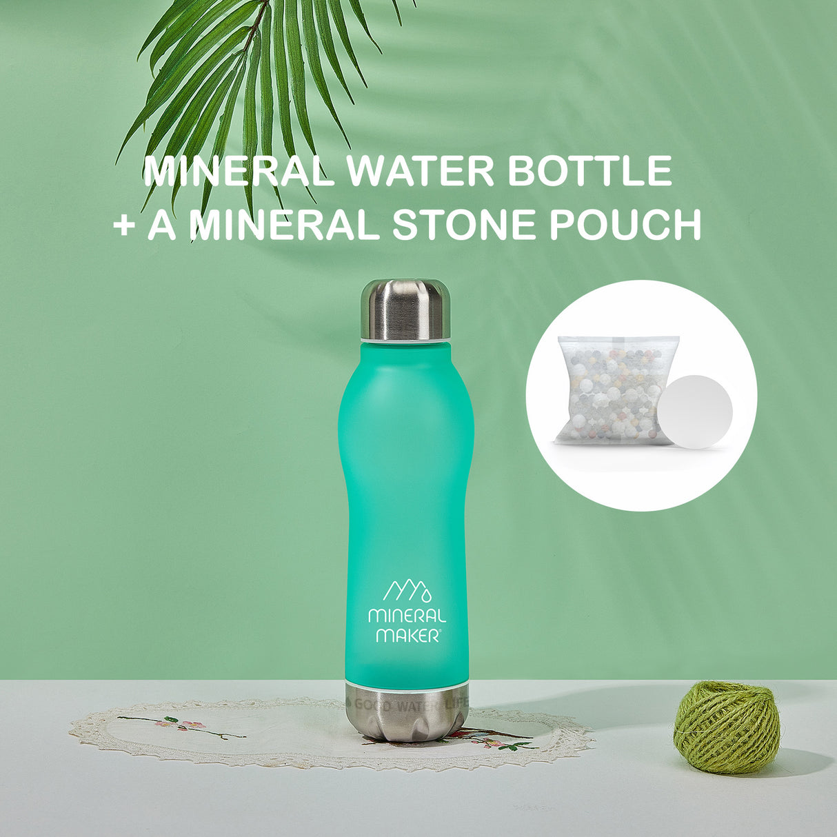 Mineral Water Bottle + a Mineral Stone Pouch - MINT GREEN