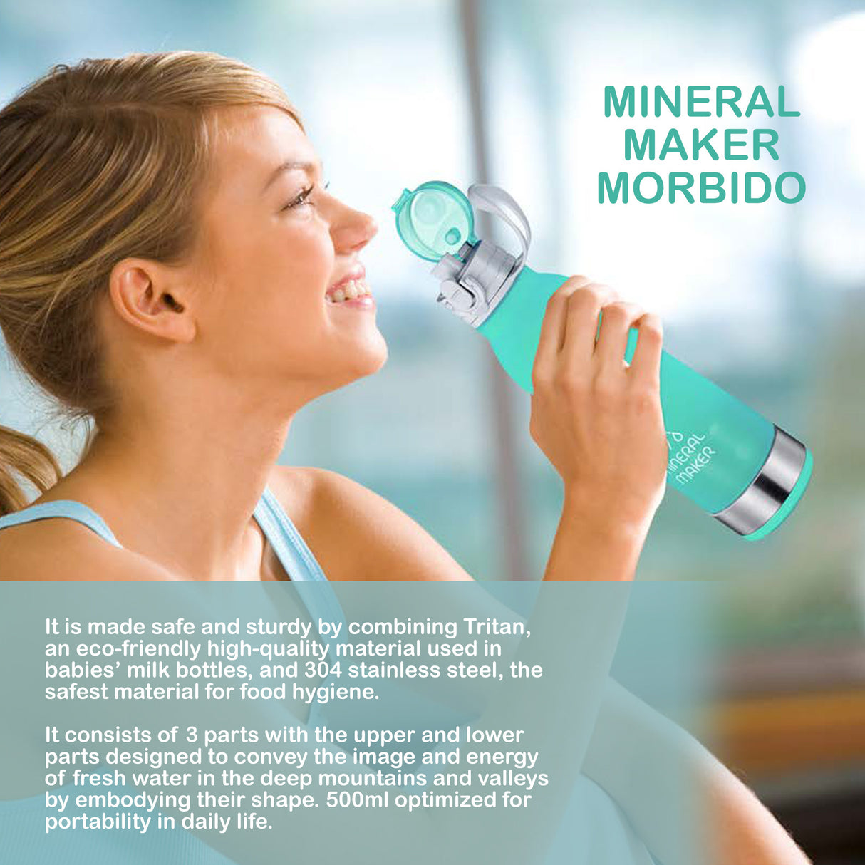 Mineral Water Bottle + a Mineral Stone Pouch - MINT GREEN
