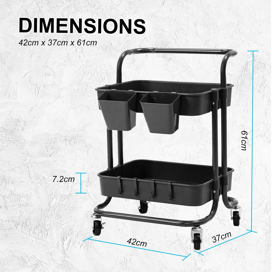 Trolley Cart Storage 2 Tier - BLACK