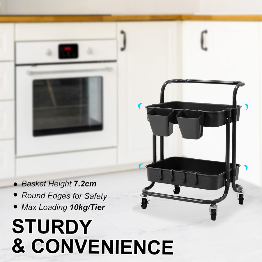 Trolley Cart Storage 2 Tier - BLACK