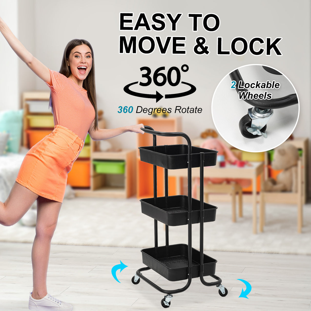 Trolley Cart Storage 3 Tier - BLACK