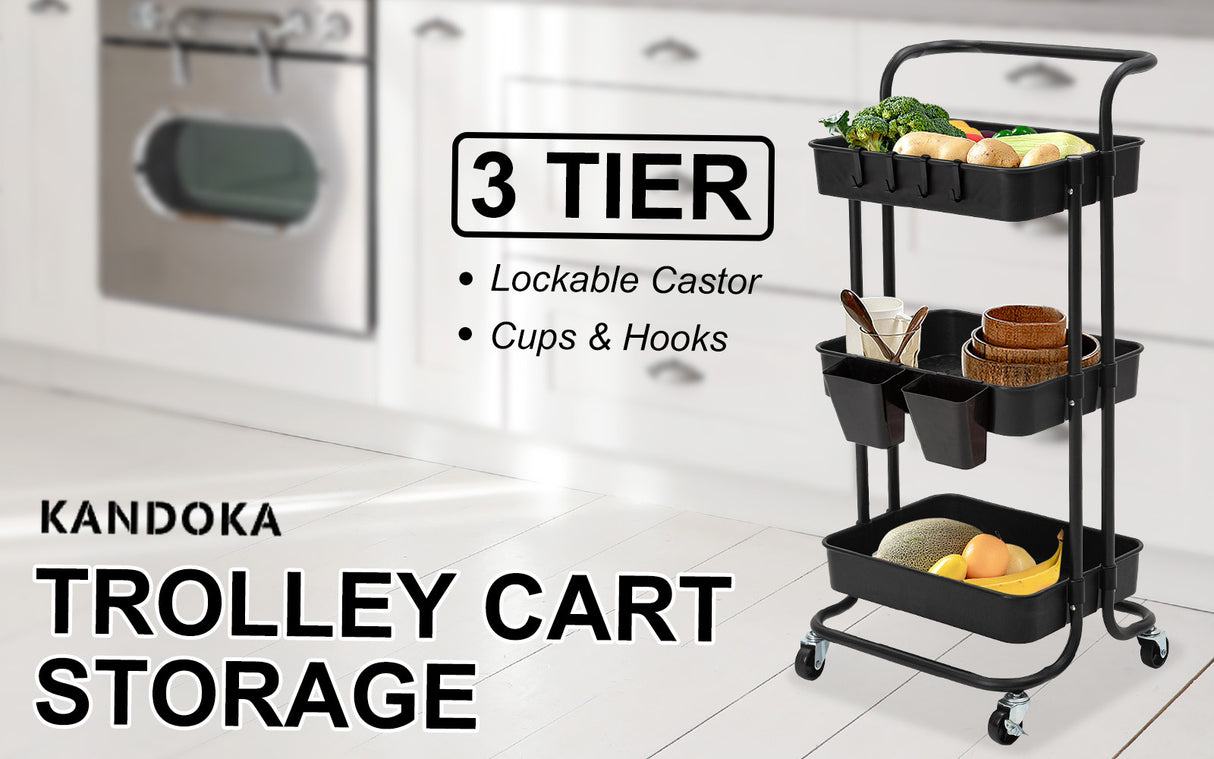 Trolley Cart Storage 3 Tier - BLACK