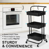 Trolley Cart Storage 3 Tier - BLACK - Side View