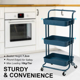 Trolley Cart Storage 3 Tier - BLUE - Side View