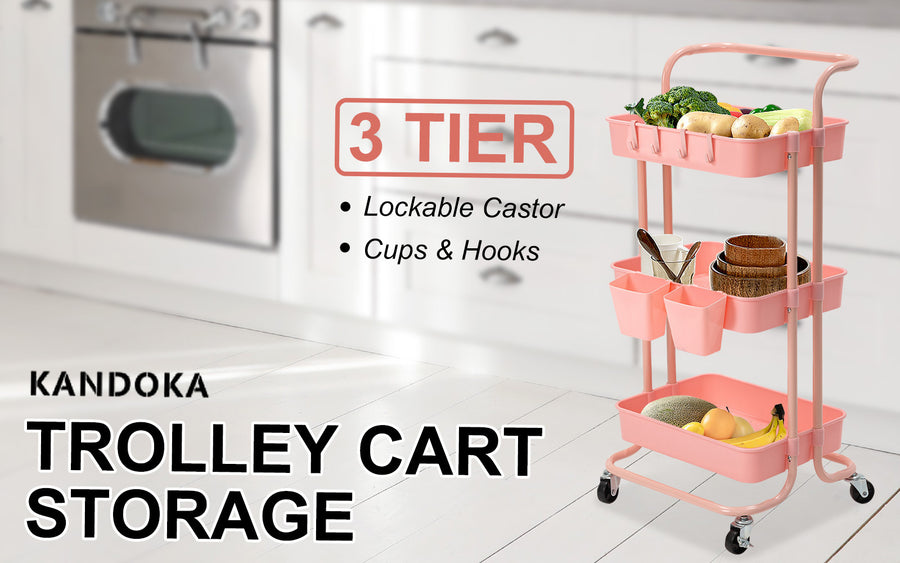 Trolley Cart Storage 3 Tier - PINK