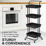Trolley Cart Storage 4 Tier - BLACK