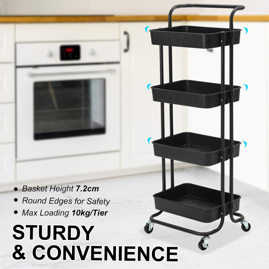 Trolley Cart Storage 4 Tier - BLACK
