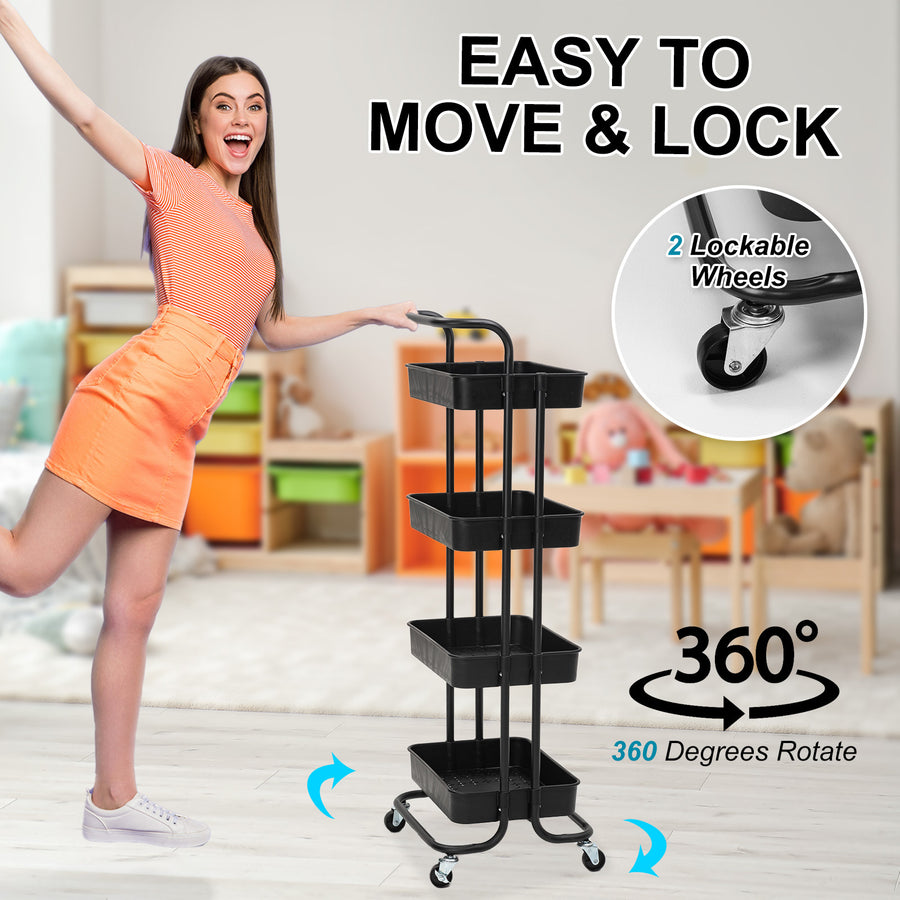 Trolley Cart Storage 4 Tier - BLACK