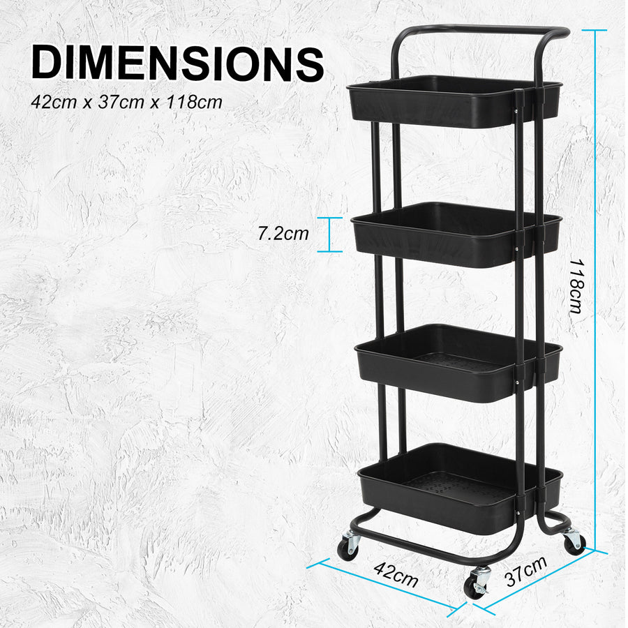 Trolley Cart Storage 4 Tier - BLACK