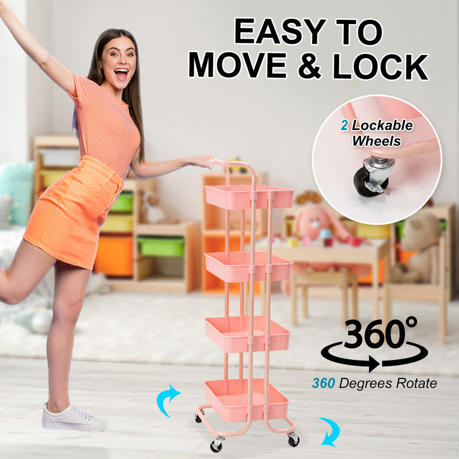 Trolley Cart Storage 4 Tier - PINK