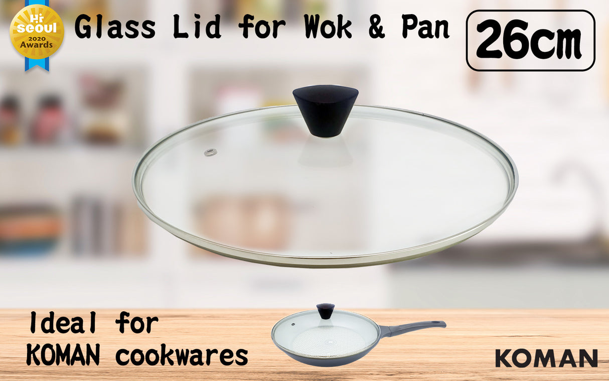 KOMAN Glass Lid with Bakelite Handle - 26cm
