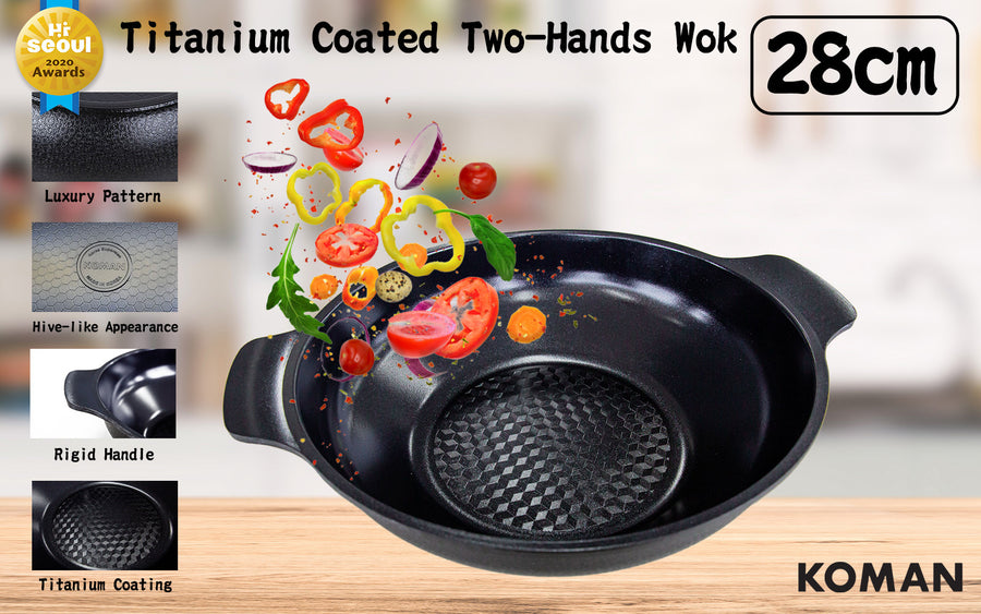 KOMAN 28cm Two Hands Wok - BLACK