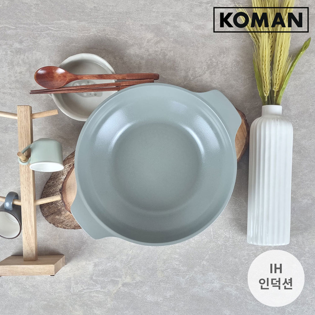 KOMAN 28cm Two Hands IH Wok + Glass Lid - GREY