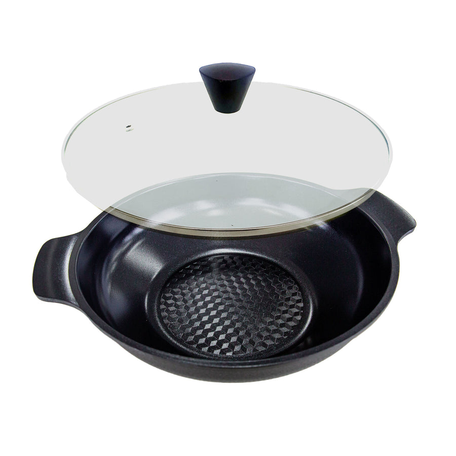 KOMAN 28cm Two Hands Wok + Glass Lid - BLACK