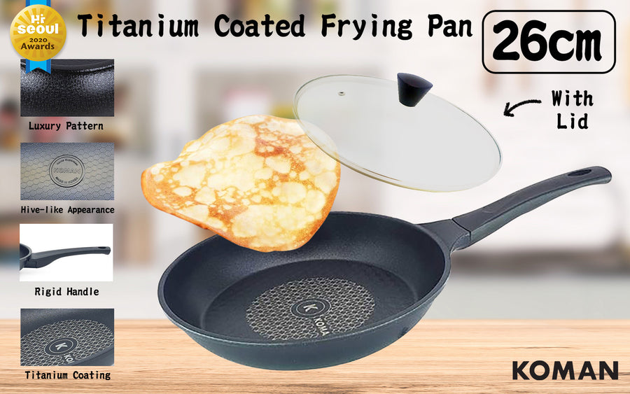 KOMAN 26cm Frying Pan + Glass Lid