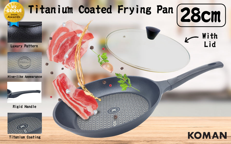 KOMAN 28cm Frying Pan + Glass Lid