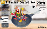 KOMAN 28cm Wok Pan + Glass Lid