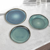 3 Pieces Reactive Glazed Ceramic Organic Fine Dinner Set with Plate and Bowl - Earthy Aqua - Extra Image
