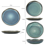 3 Pieces Reactive Glazed Ceramic Organic Fine Dinner Set with Plate and Bowl - Earthy Aqua - Extra Image