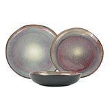 3 Pieces Reactive Glazed Ceramic Organic Fine Dinner Set with Plate and Bowl - Blue Brown
