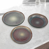 3 Pieces Reactive Glazed Ceramic Organic Fine Dinner Set with Plate and Bowl - Blue Brown