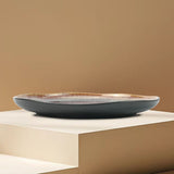 3 Pieces Reactive Glazed Ceramic Organic Fine Dinner Set with Plate and Bowl - Blue Brown - Close-Up Angle