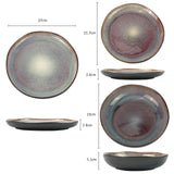 3 Pieces Reactive Glazed Ceramic Organic Fine Dinner Set with Plate and Bowl - Blue Brown