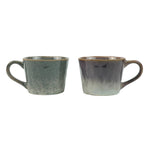 2X Reactive Glazed Ceramic Organic Coffee Mug 350ml - Earthy Grey Blue