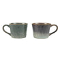 2X Reactive Glazed Ceramic Organic Coffee Mug 350ml - Earthy Grey Blue