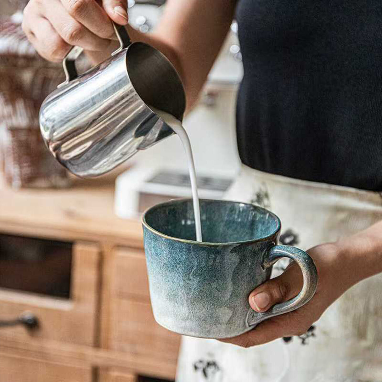 2X Reactive Glazed Ceramic Organic Coffee Mug 350ml - Earthy Grey Blue