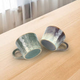 2X Reactive Glazed Ceramic Organic Coffee Mug 350ml - Earthy Grey Blue - Close-Up Angle