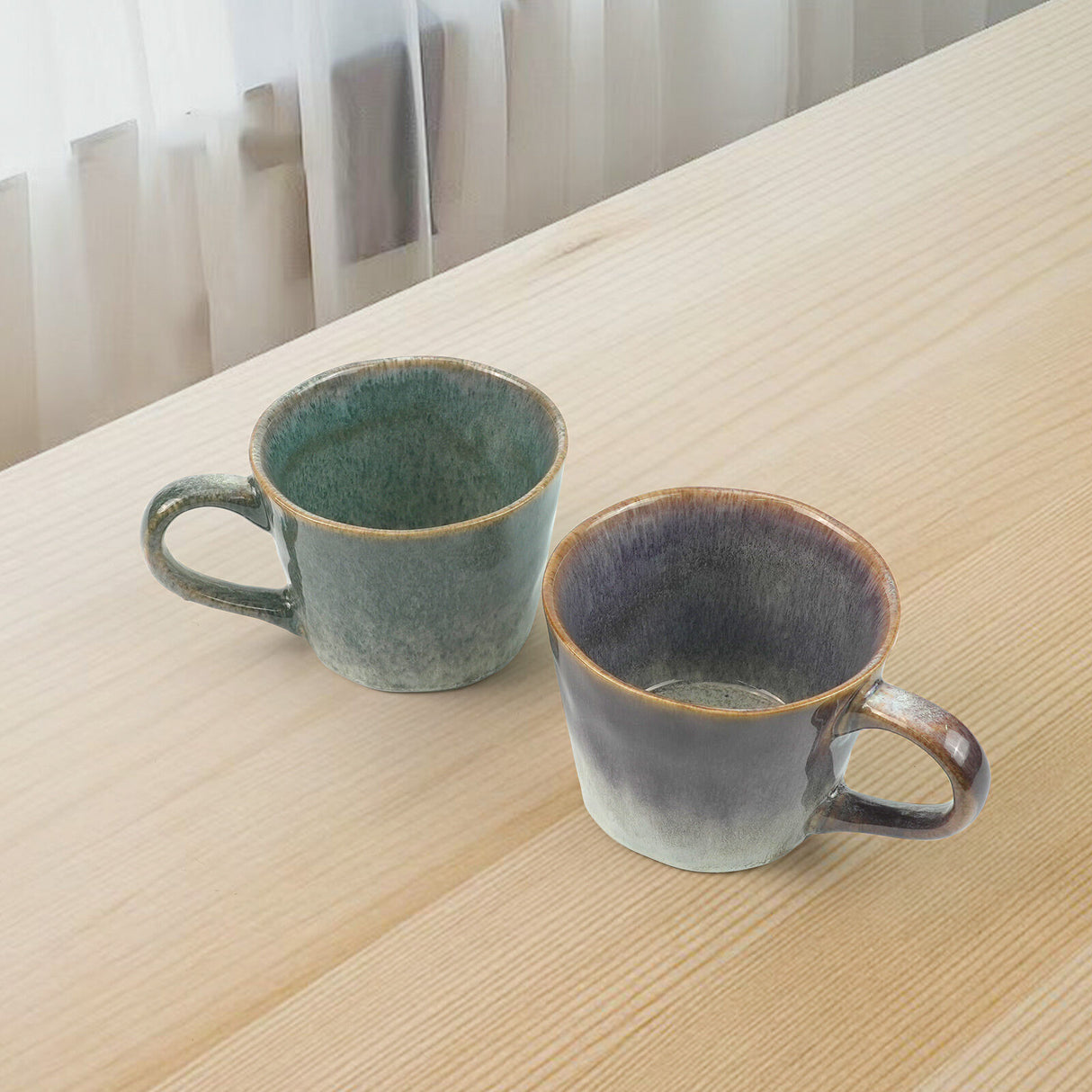 2X Reactive Glazed Ceramic Organic Coffee Mug 350ml - Earthy Grey Blue