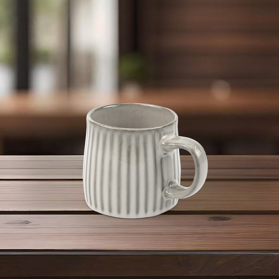 High-Fired Ceramic Stoneware Ribbed Mug 460ml - EARTHY GREY