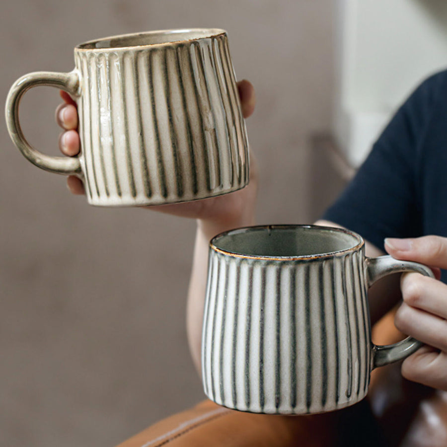 High-Fired Ceramic Stoneware Ribbed Mug 460ml - EARTHY GREY