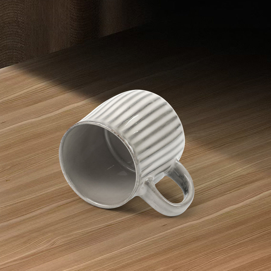 High-Fired Ceramic Stoneware Ribbed Mug 460ml - EARTHY GREY