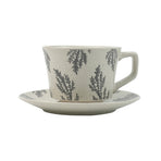 High-Fired Ceramic Stoneware Speckle Cup & Saucer Set 380ml Floral - EARTHY GREY