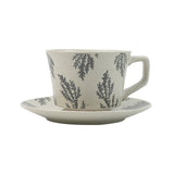 High-Fired Ceramic Stoneware Speckle Cup & Saucer Set 380ml Floral - EARTHY GREY