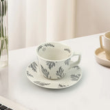 High-Fired Ceramic Stoneware Speckle Cup & Saucer Set 380ml Floral - EARTHY GREY - Front View