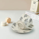 High-Fired Ceramic Stoneware Speckle Cup & Saucer Set 380ml Floral - EARTHY GREY - 45-Degree Angle