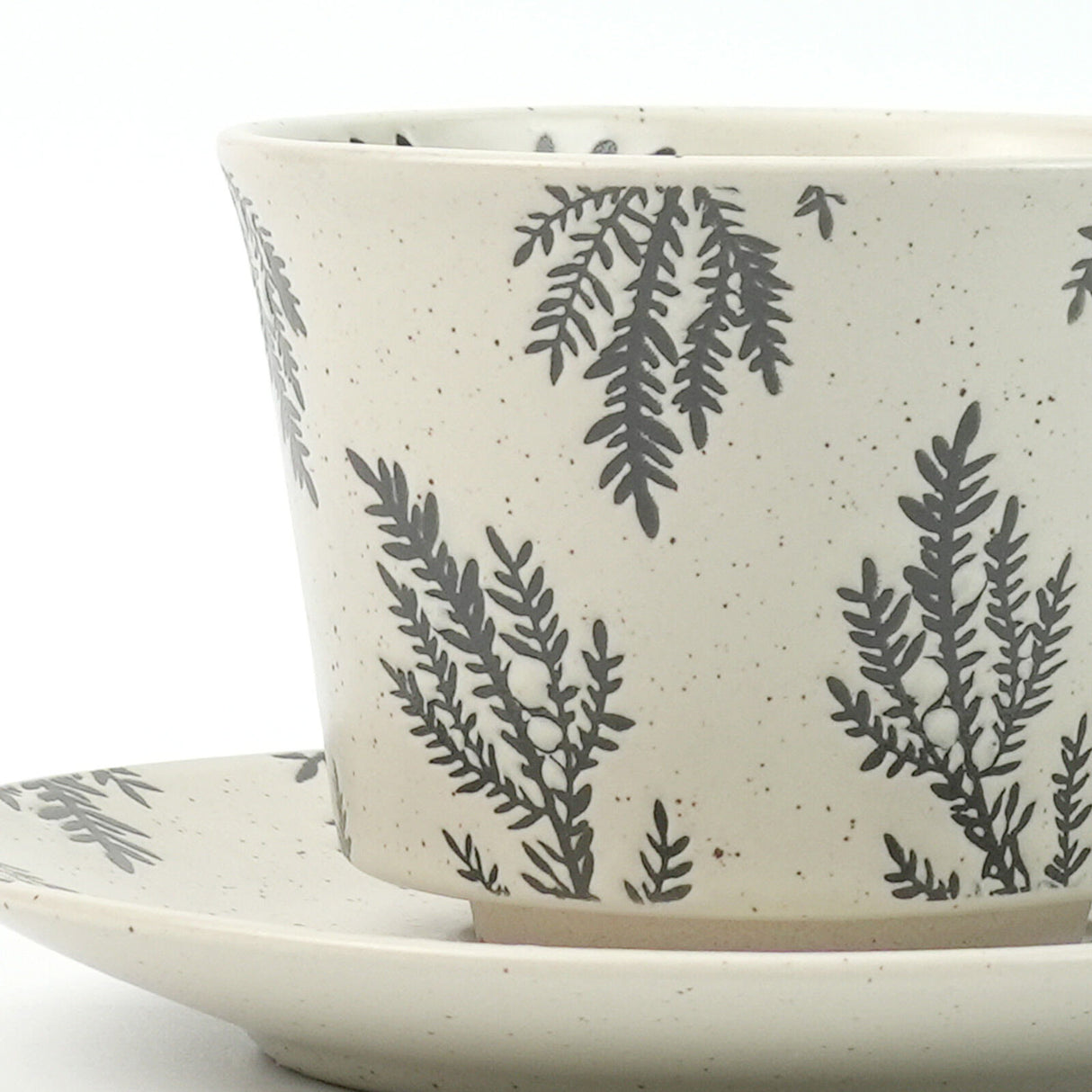 High-Fired Ceramic Stoneware Speckle Cup & Saucer Set 380ml Floral - EARTHY GREY