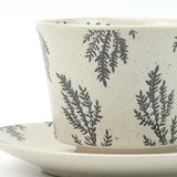 High-Fired Ceramic Stoneware Speckle Cup & Saucer Set 380ml Floral - EARTHY GREY