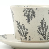 High-Fired Ceramic Stoneware Speckle Cup & Saucer Set 380ml Floral - EARTHY GREY - Side View