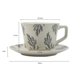 High-Fired Ceramic Stoneware Speckle Cup & Saucer Set 380ml Floral - EARTHY GREY